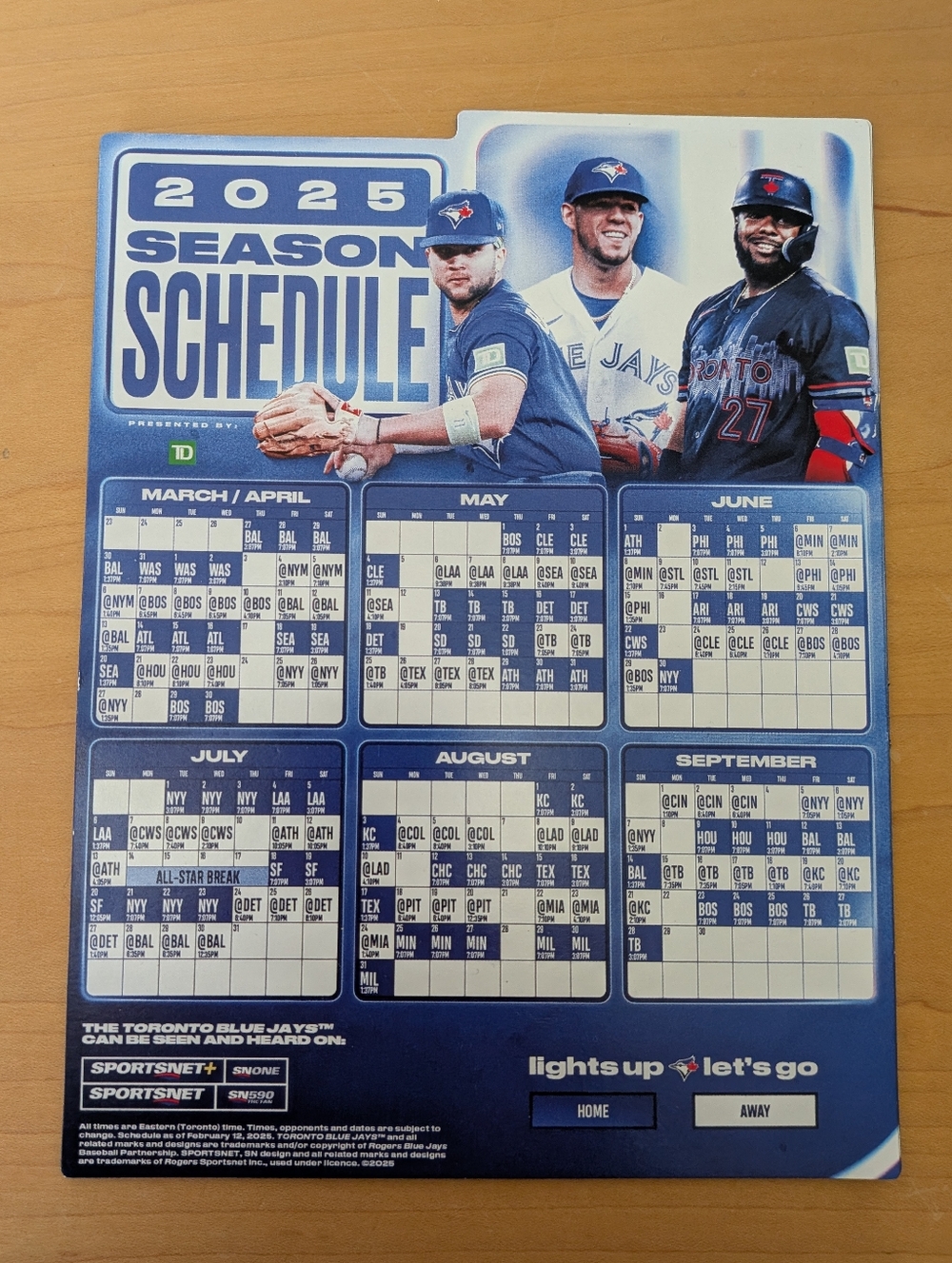 2025 Toronto Blue Jays Magnetic Schedule MLB Baseball Fridge SGA